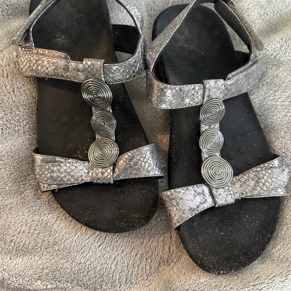 Stylish Silver Sandals Worn Vionic